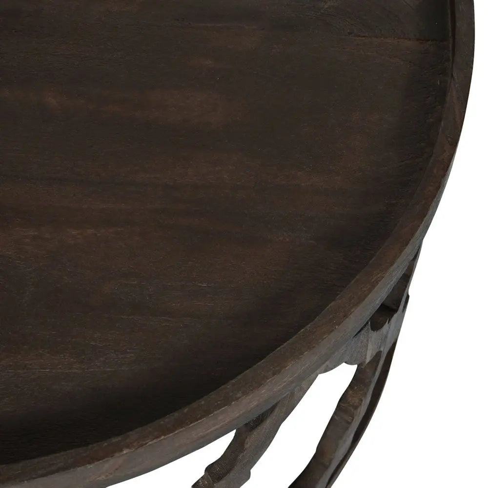 Kendrick Solid Carved Wooden Coffee Table in Dark Brown Nicholas John Interiors Ariese