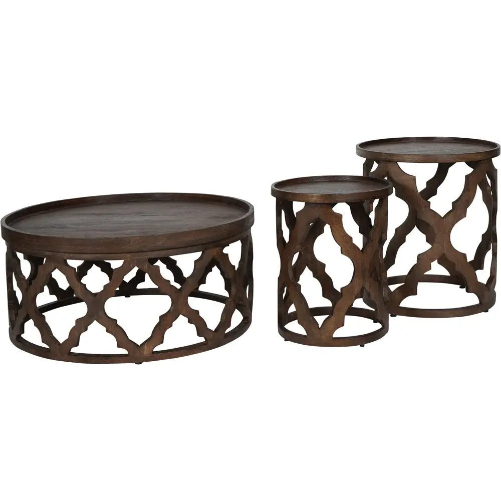 Kendrick Solid Carved Wooden Coffee Table in Dark Brown Nicholas John Interiors Ariese