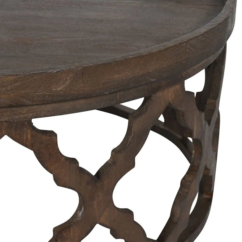 Kendrick Solid Carved Wooden Coffee Table in Dark Brown Nicholas John Interiors Ariese