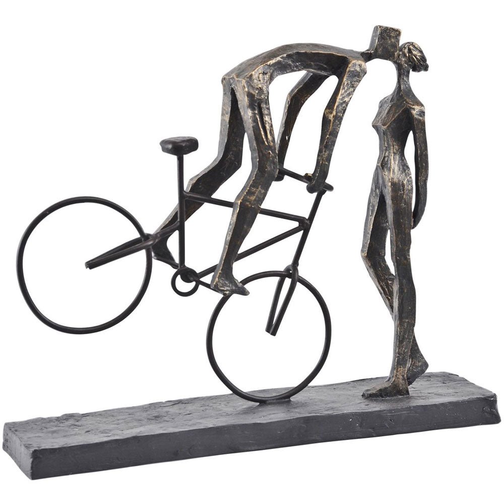 Kissing Couple on Bike Sculpture in Antique Bronze Finish Nicholas John Interiors Ariese