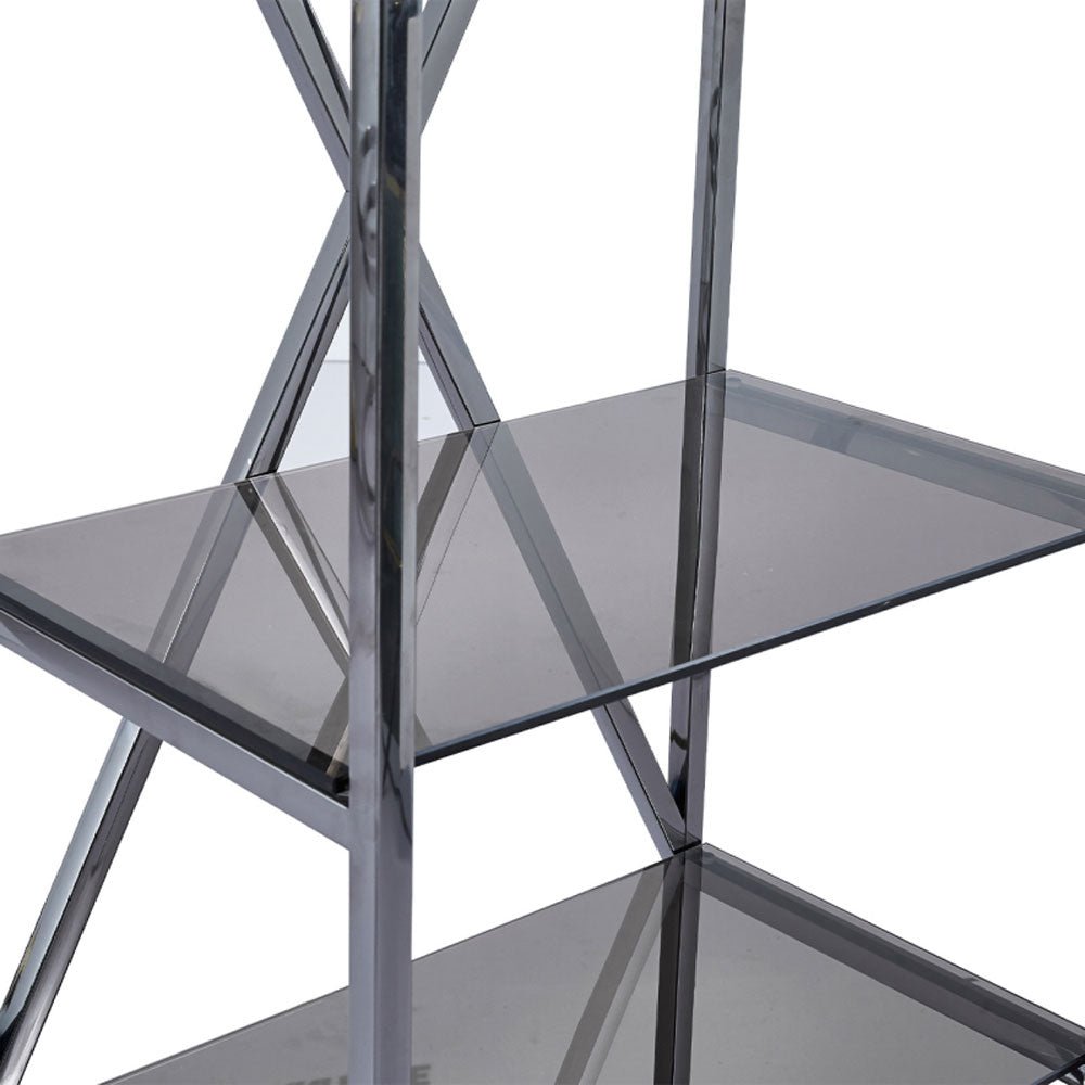 Knox 5 - Tier Grey Gunmetal with Smoke Glass Display Unit Nicholas John Interiors NIYAMA HOME