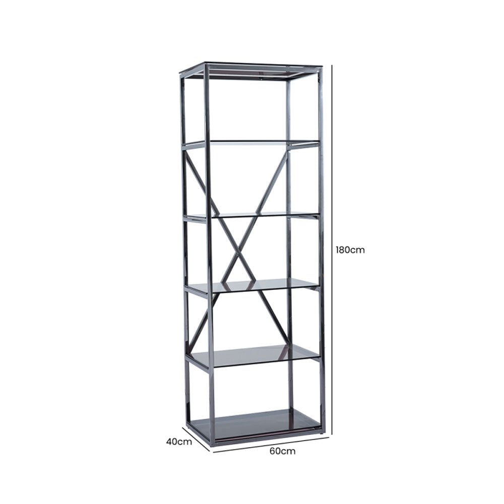 Knox 5 - Tier Grey Gunmetal with Smoke Glass Display Unit Nicholas John Interiors NIYAMA HOME