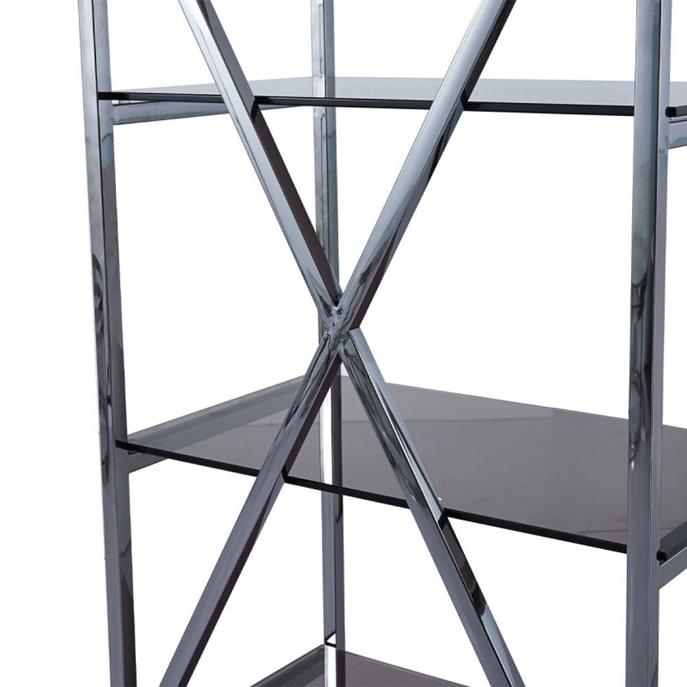 Knox 5 - Tier Grey Gunmetal with Smoke Glass Display Unit Nicholas John Interiors NIYAMA HOME