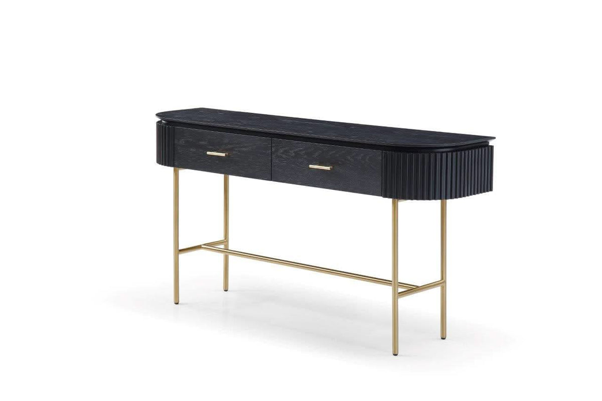 Tommy Franks Lantine Console Table in Black Oak & Brass   Nicholas John Interiors