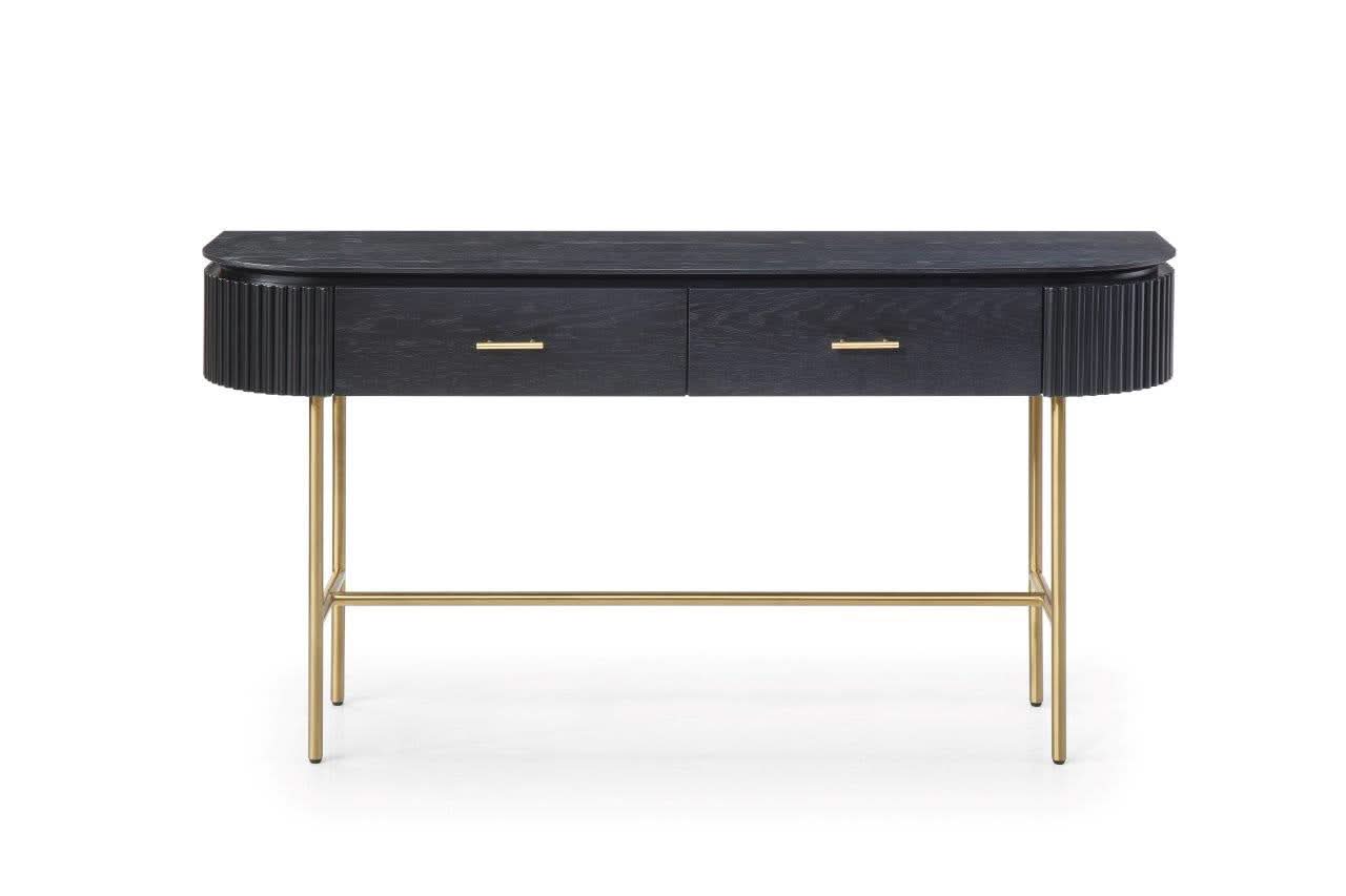 Tommy Franks Lantine Console Table in Black Oak & Brass   Nicholas John Interiors