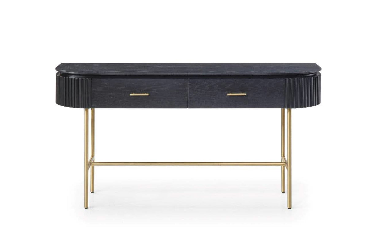 Tommy Franks Lantine Console Table in Black Oak & Brass   Nicholas John Interiors