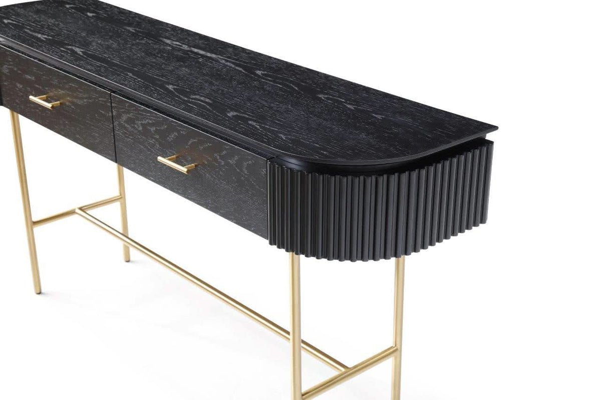 Tommy Franks Lantine Console Table in Black Oak & Brass   Nicholas John Interiors