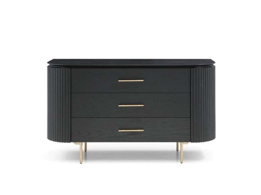Tommy Franks Lantine 3 Drawer Dresser in Black Oak & Brass   Nicholas John Interiors