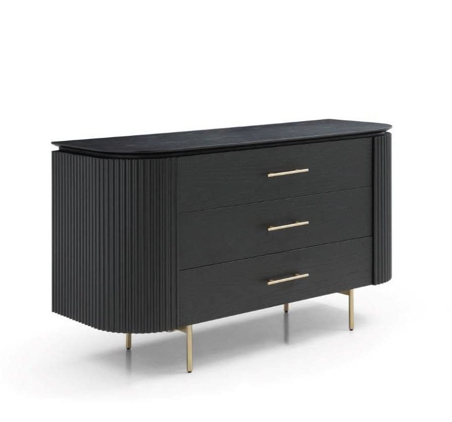 Tommy Franks Lantine 3 Drawer Dresser in Black Oak & Brass   Nicholas John Interiors