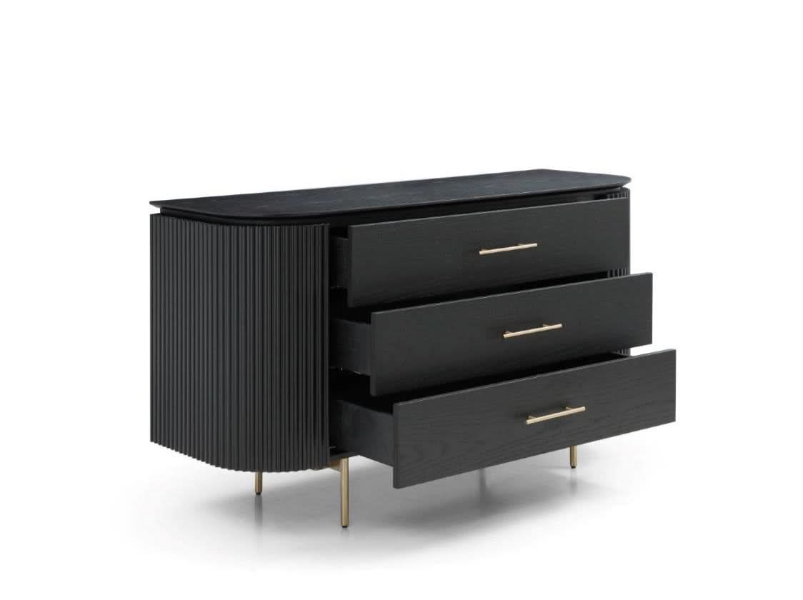 Tommy Franks Lantine 3 Drawer Dresser in Black Oak & Brass   Nicholas John Interiors