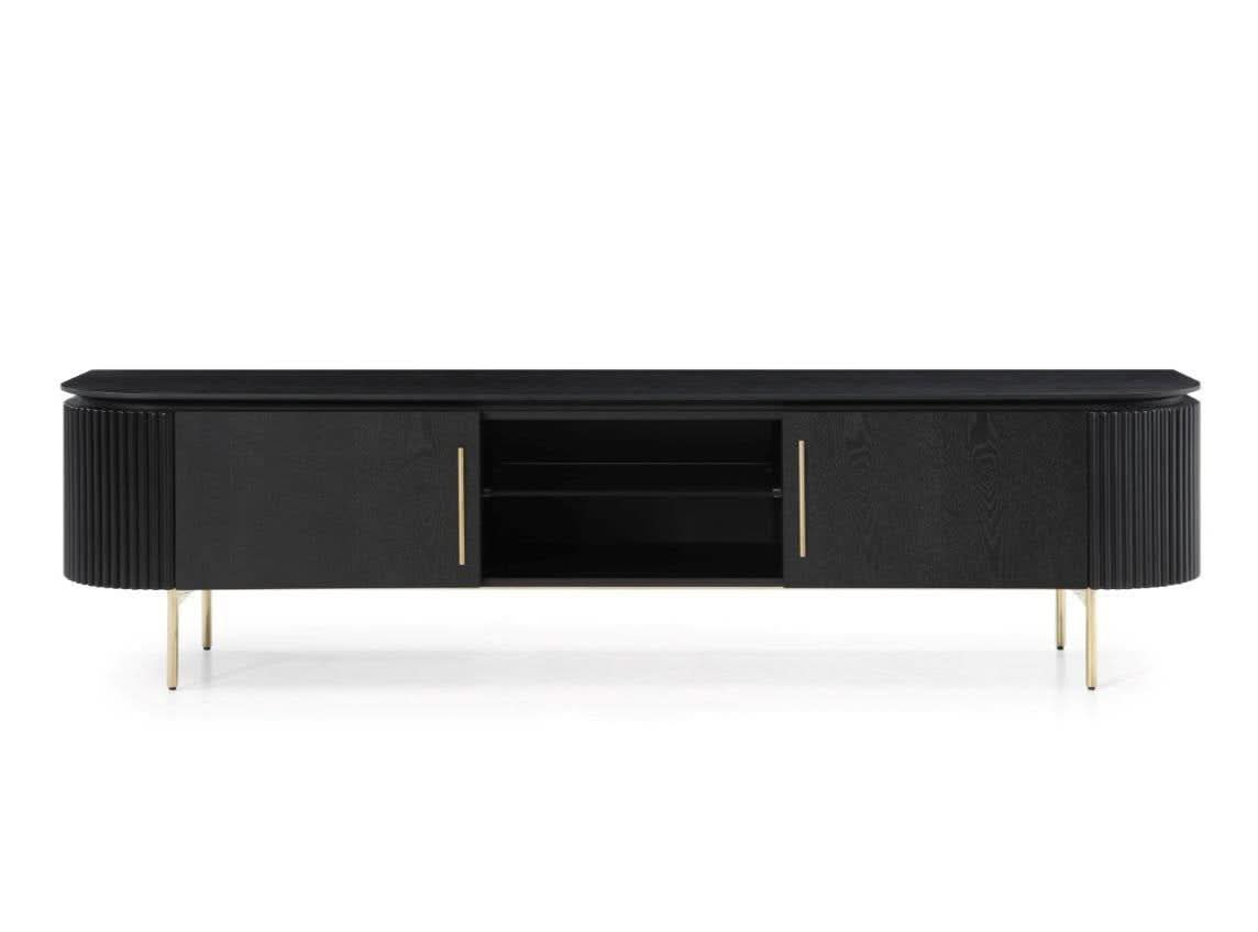 Tommy Franks Lantine TV Unit - Black Oak & Brass   Nicholas John Interiors