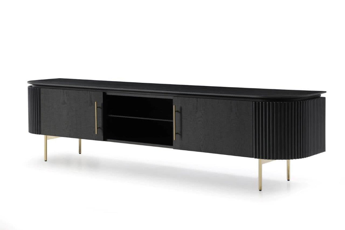 Tommy Franks Lantine TV Unit - Black Oak & Brass   Nicholas John Interiors