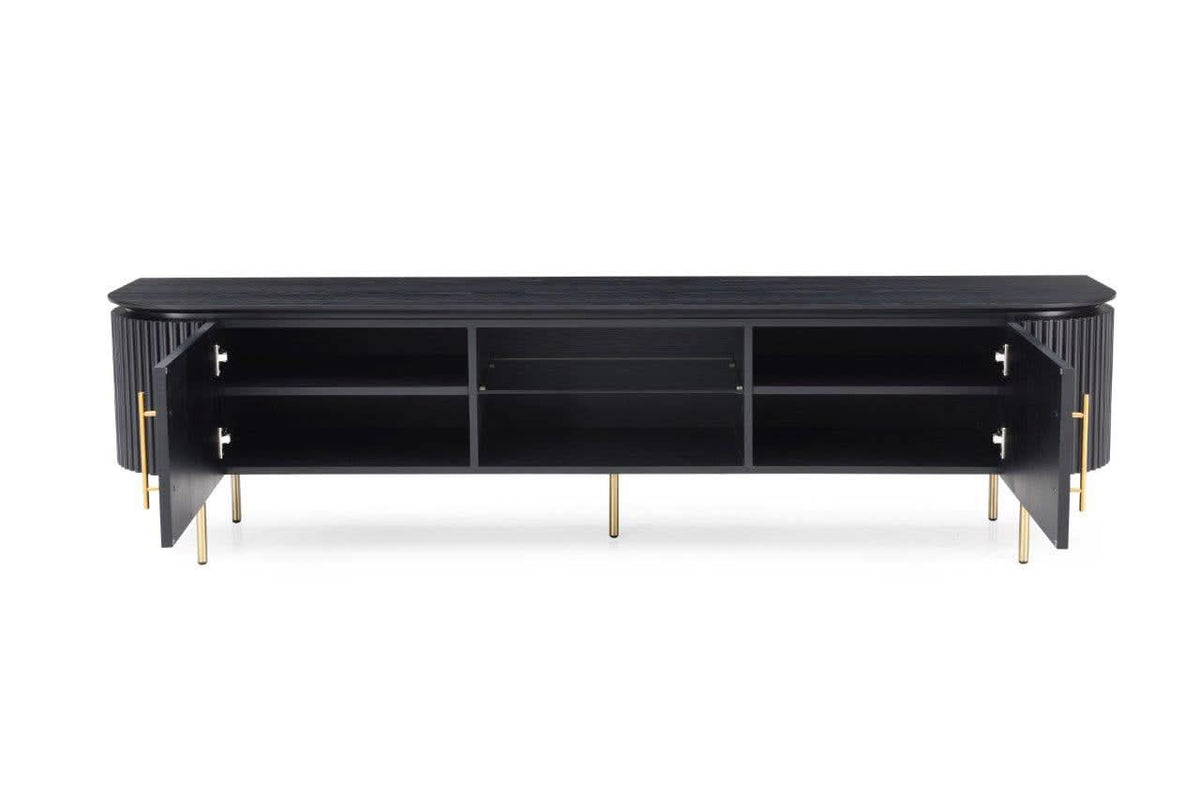 Tommy Franks Lantine TV Unit - Black Oak & Brass   Nicholas John Interiors