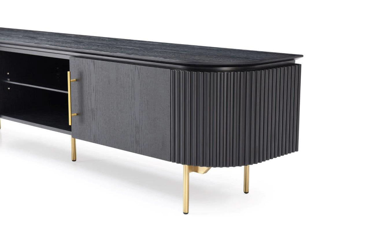 Tommy Franks Lantine TV Unit - Black Oak & Brass   Nicholas John Interiors