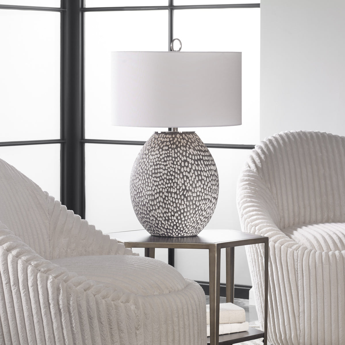 Uttermost Cyprien Grey White Table Lamp
