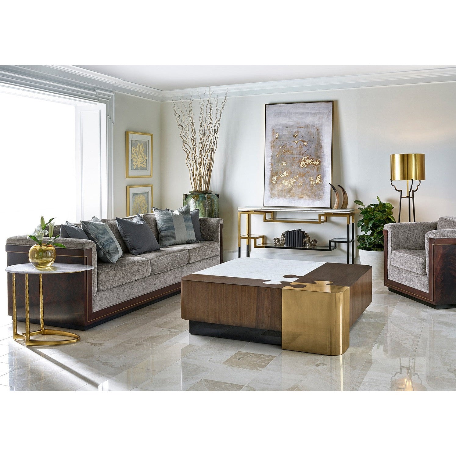 Jonathan Charles Supper Table in Satin Gold Brass