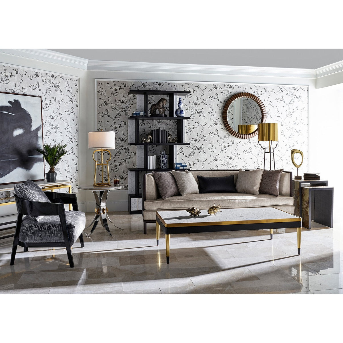Jonathan Charles Coffee Table with White Calcutta Marble Top