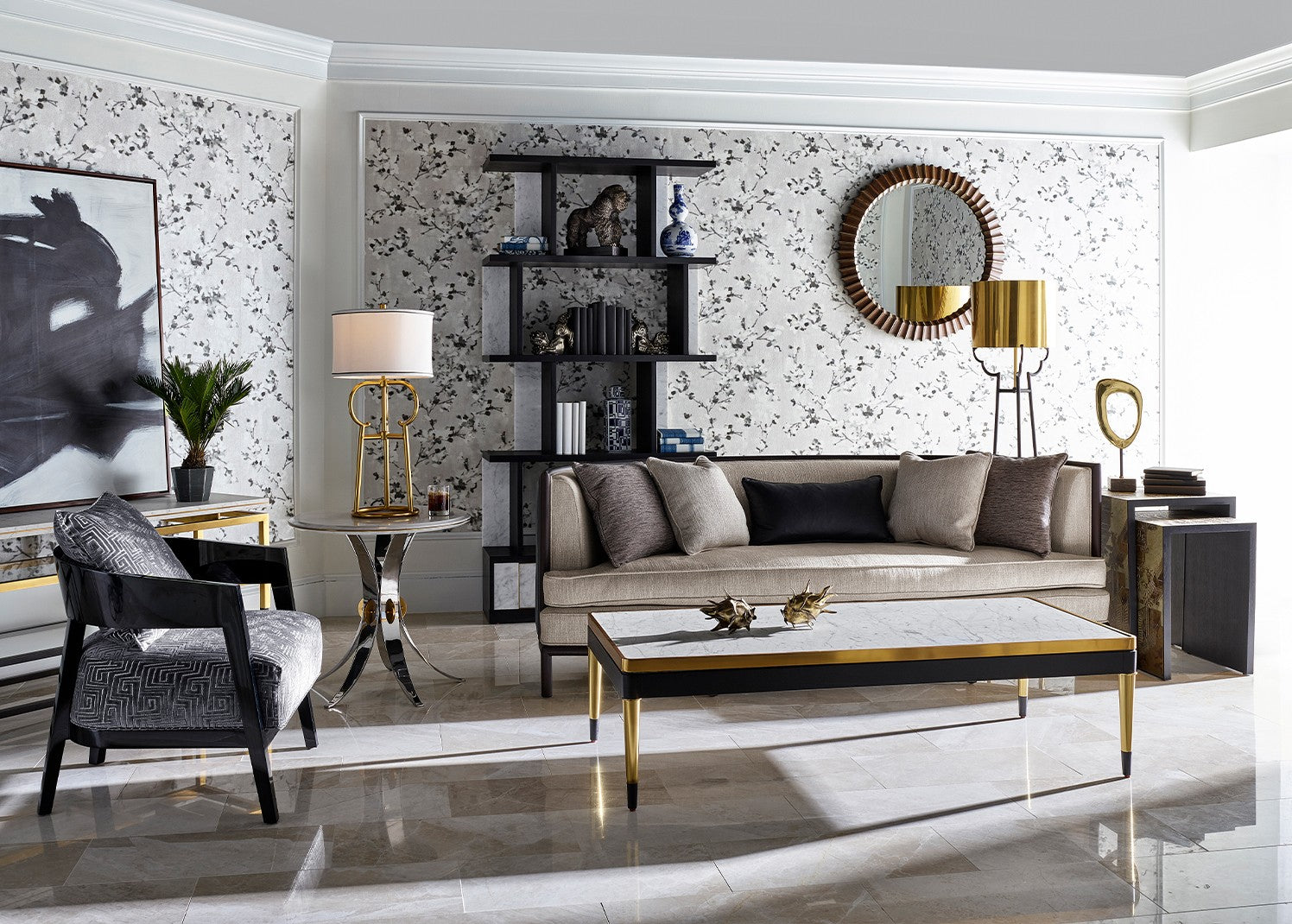 Jonathan Charles Coffee Table with White Calcutta Marble Top