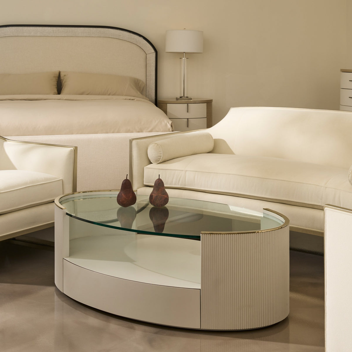 Caracole Love Oval Coffee Table in Matte Pearl
