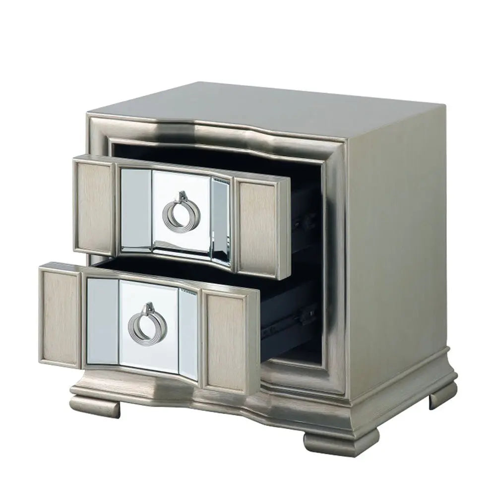 Lucarna 2 Drawer Mirror Bedside Cabinet - Grey Bedside Table