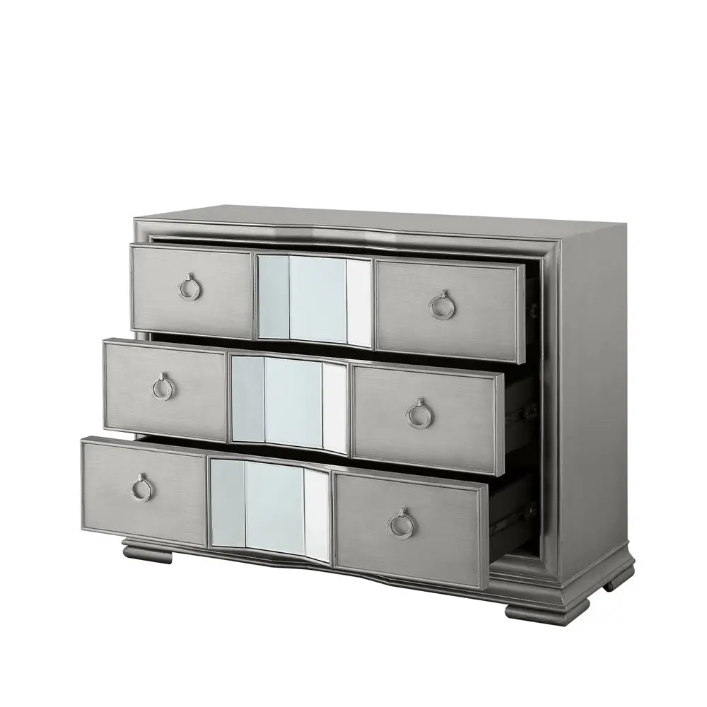 Lucarna Extra Large 120cm wide Bedside Cabinet 3 Drawer Mirrored Chest - Grey Chest of Drawers