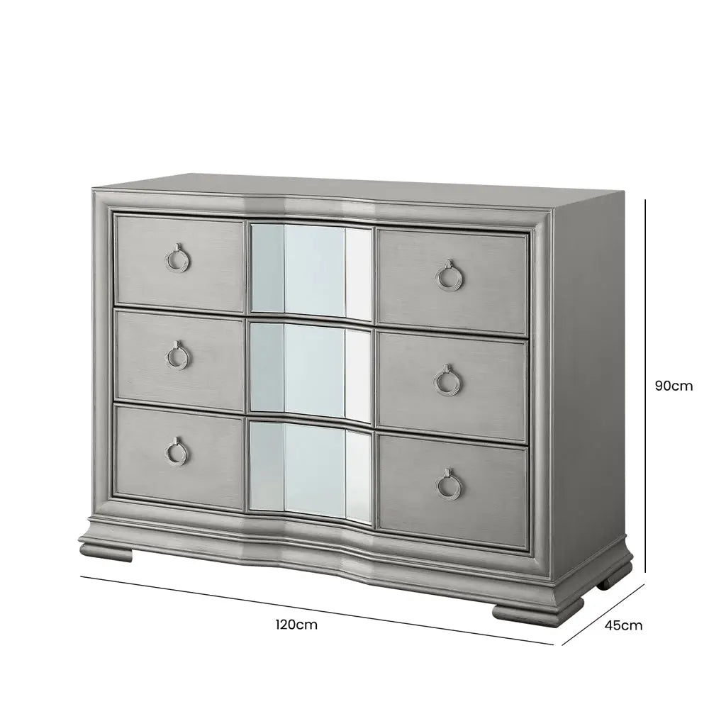 Lucarna Extra Large 120cm wide Bedside Cabinet 3 Drawer Mirrored Chest - Grey Chest of Drawers