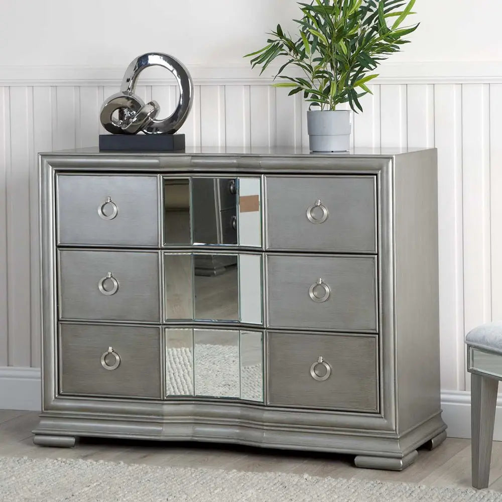 Lucarna Extra Large 120cm wide Bedside Cabinet 3 Drawer Mirrored Chest - Grey Chest of Drawers