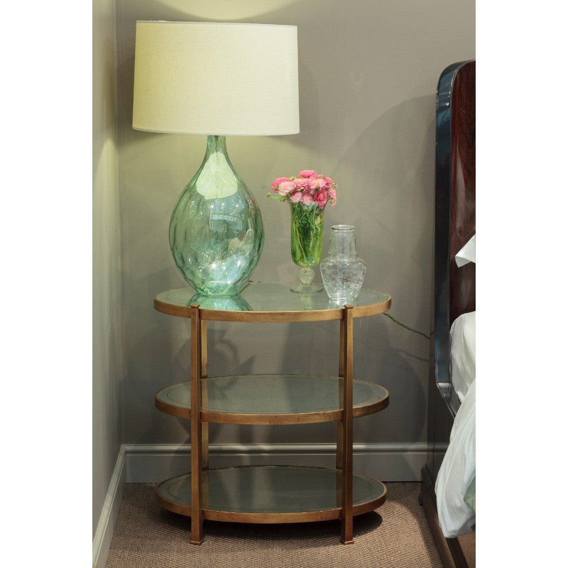 Jonathan Charles Small Oval Side Table Contemporary Three-Tier - Gilded