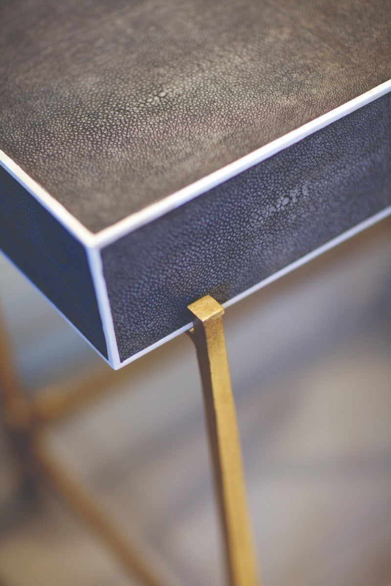 Jonathan Charles Side Table with Drawer Contemporary in Anthracite Shagreen - Gilded