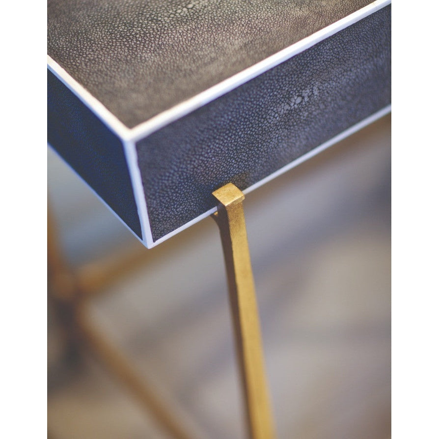 Jonathan Charles Side Table with Drawer Contemporary in Anthracite Shagreen - Gilded