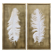 White Feathers Gold Shadow Box - Set of 2