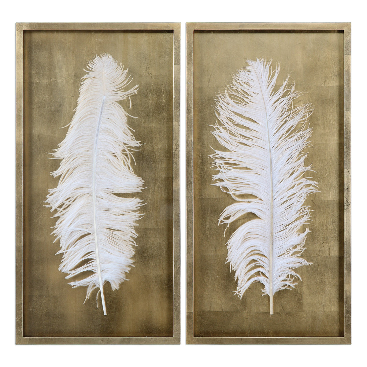 White Feathers Gold Shadow Box - Set of 2