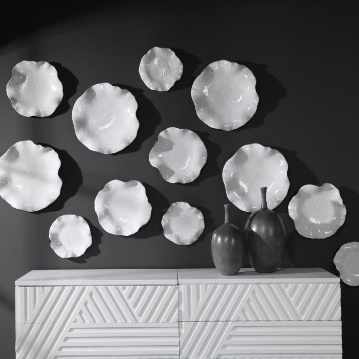Uttermost Abella Ceramic Wall-Mounted Bowls in White - Set of 3