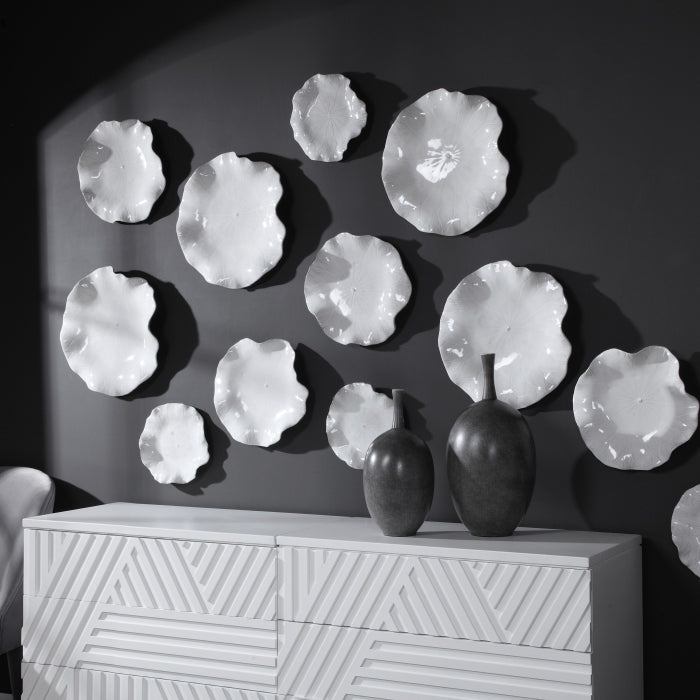 Uttermost Abella Ceramic Wall-Mounted Bowls in White - Set of 3