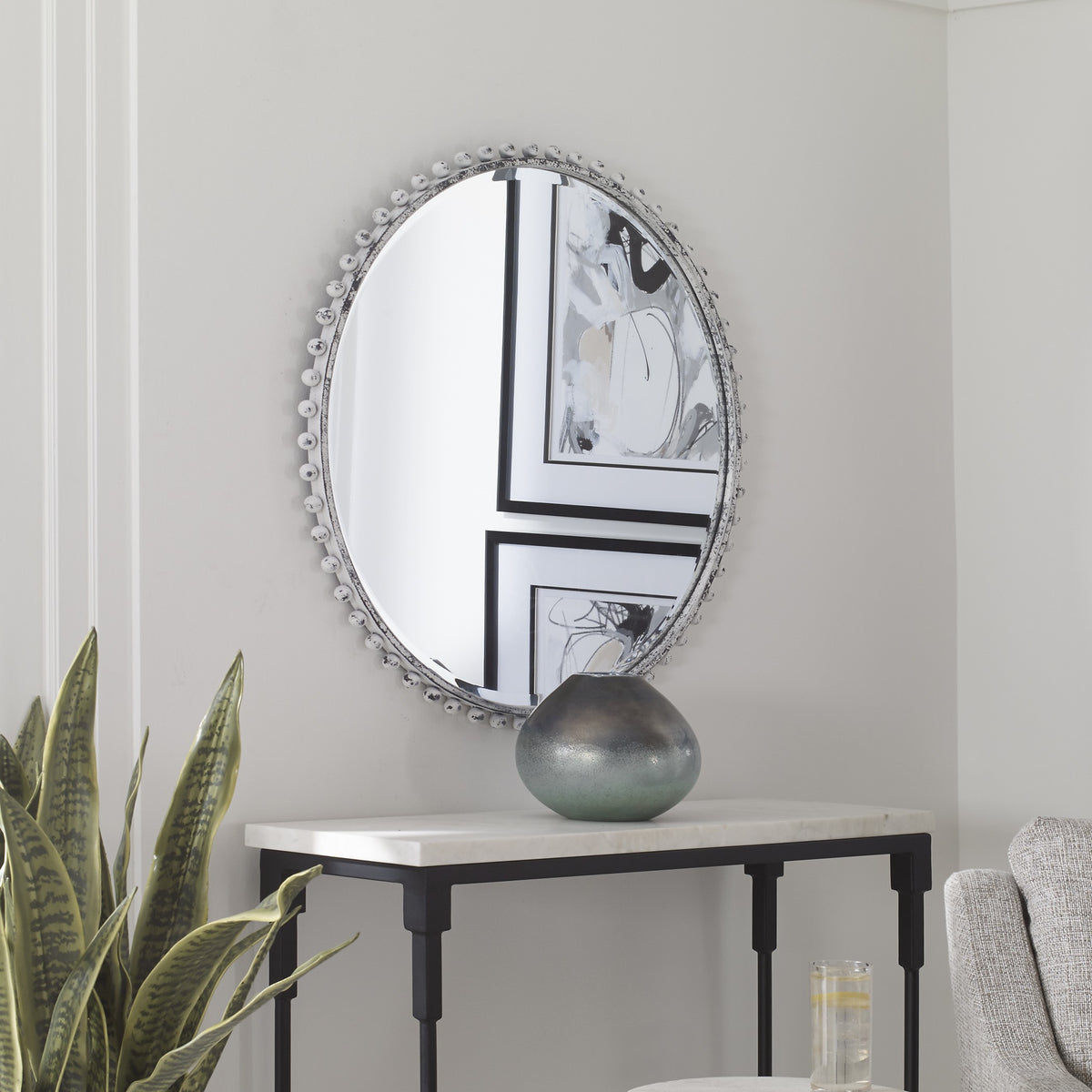 Uttermost Taza Aged White Round Mirror
