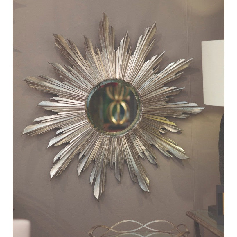 Jonathan Charles Small Antique Silver Wall Mirror Sunburst