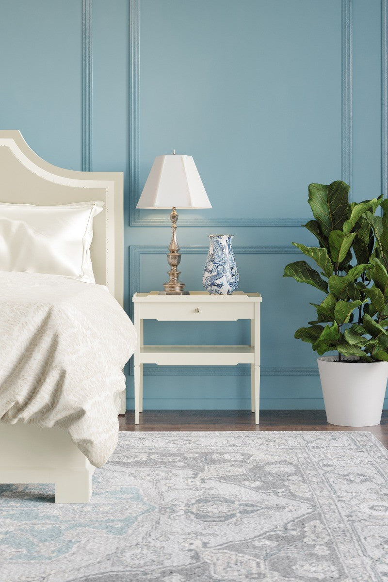 Jonathan Charles Lacquered White Side Table with Drawer