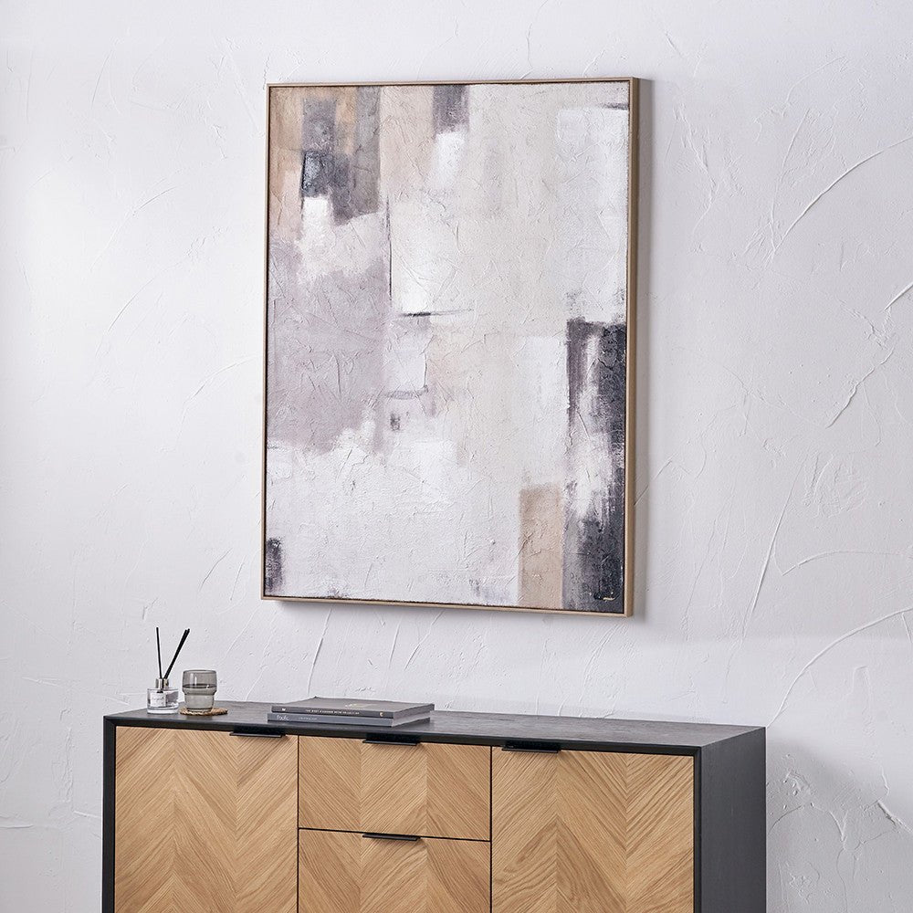 Natural and Grey Textured Abstract Canvas with Natural Frame - Pacific Lifestyle Wall Art