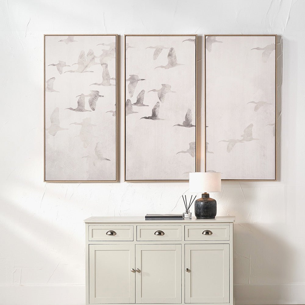 Natural and White Birds Canvases with Natural Frames Set of 3 - Pacific Lifestyle Wall Art