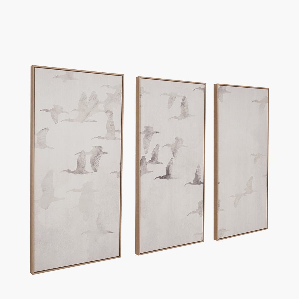 Natural and White Birds Canvases with Natural Frames Set of 3 - Pacific Lifestyle Wall Art
