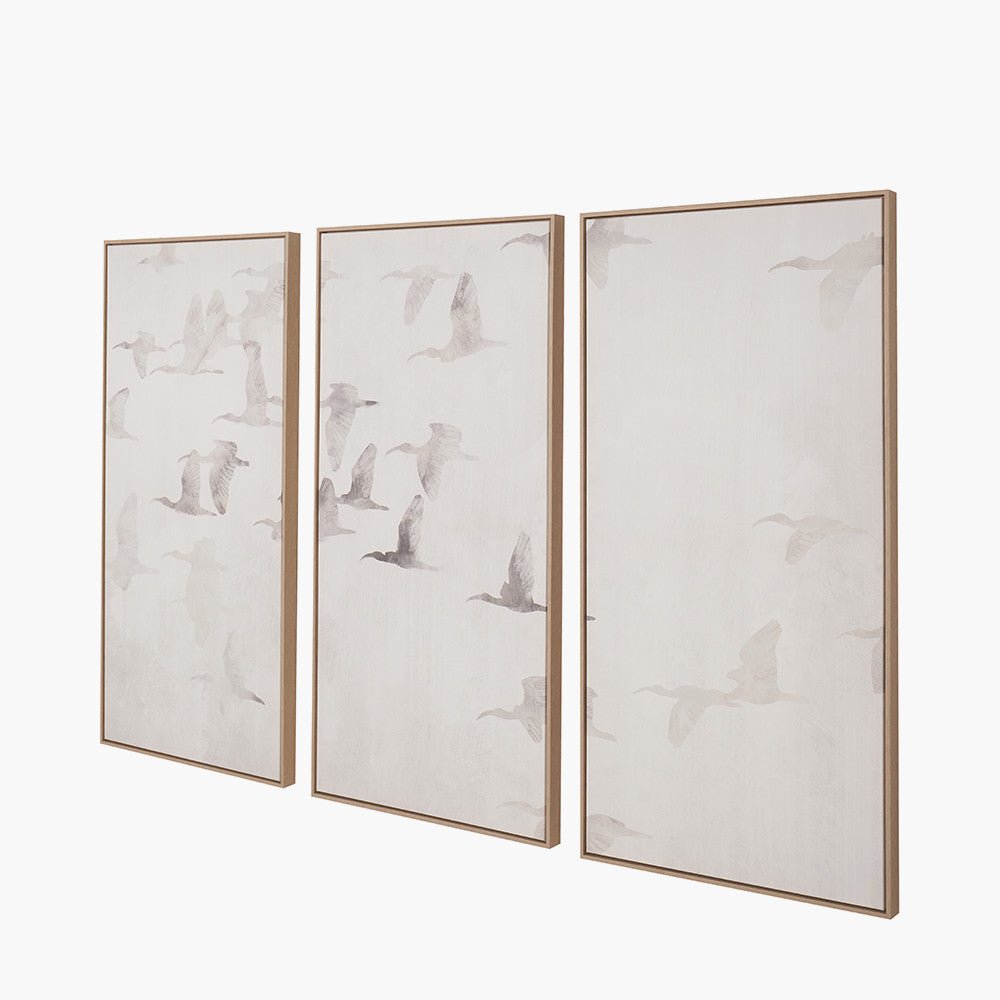 Natural and White Birds Canvases with Natural Frames Set of 3 - Pacific Lifestyle Wall Art