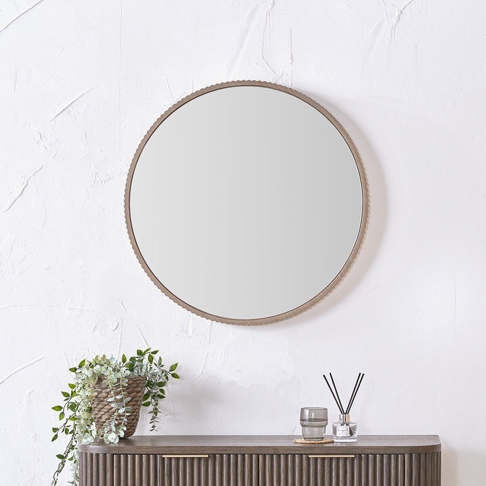 Natural Oak Wood Veneer Textured Edge Round Wall Mirror - Pacific Lifestyle Wall Mirrors