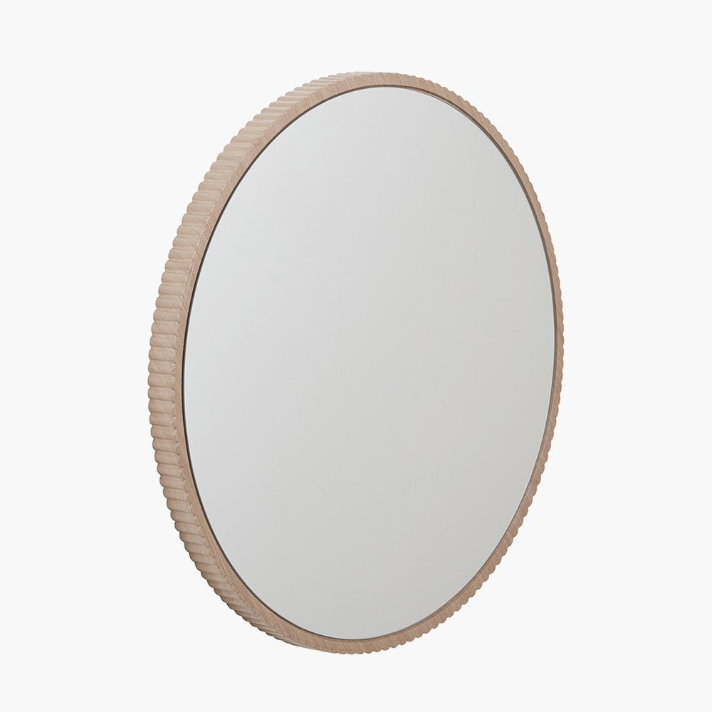 Natural Oak Wood Veneer Textured Edge Round Wall Mirror - Pacific Lifestyle Wall Mirrors