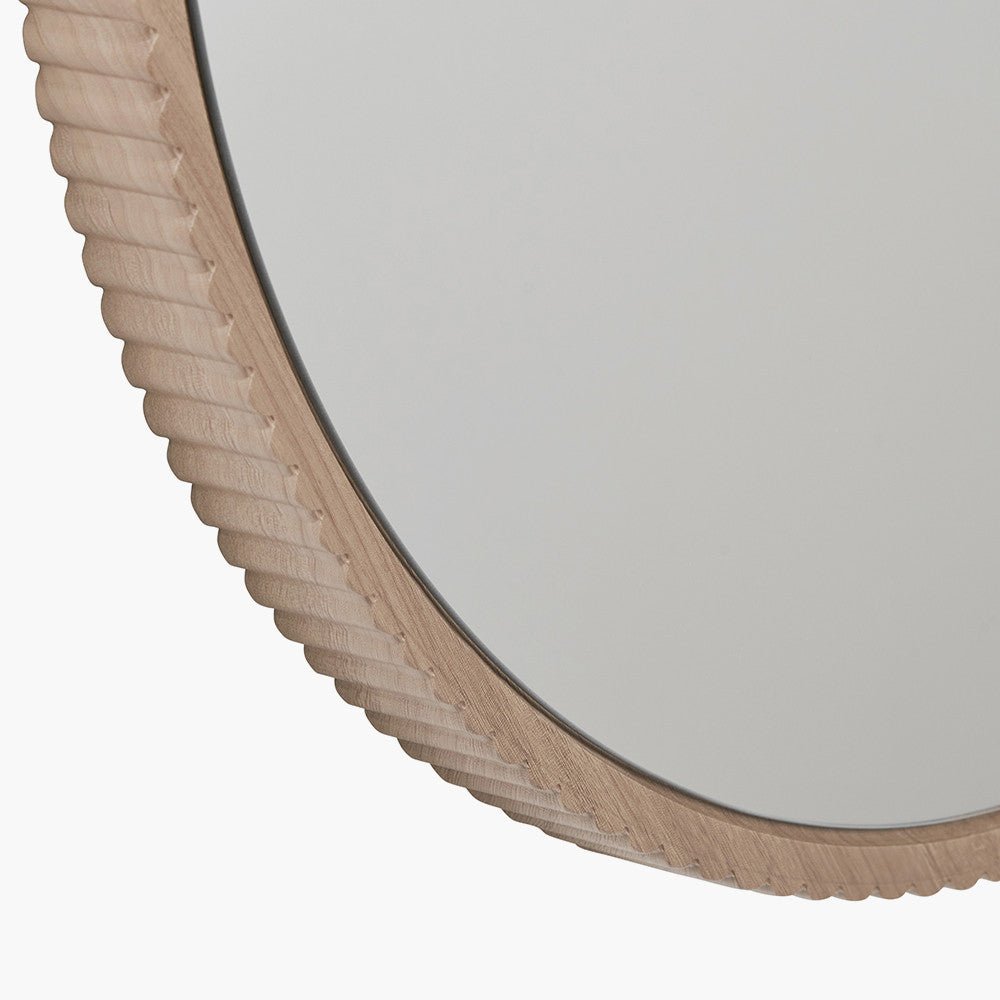 Natural Oak Wood Veneer Textured Edge Round Wall Mirror - Pacific Lifestyle Wall Mirrors