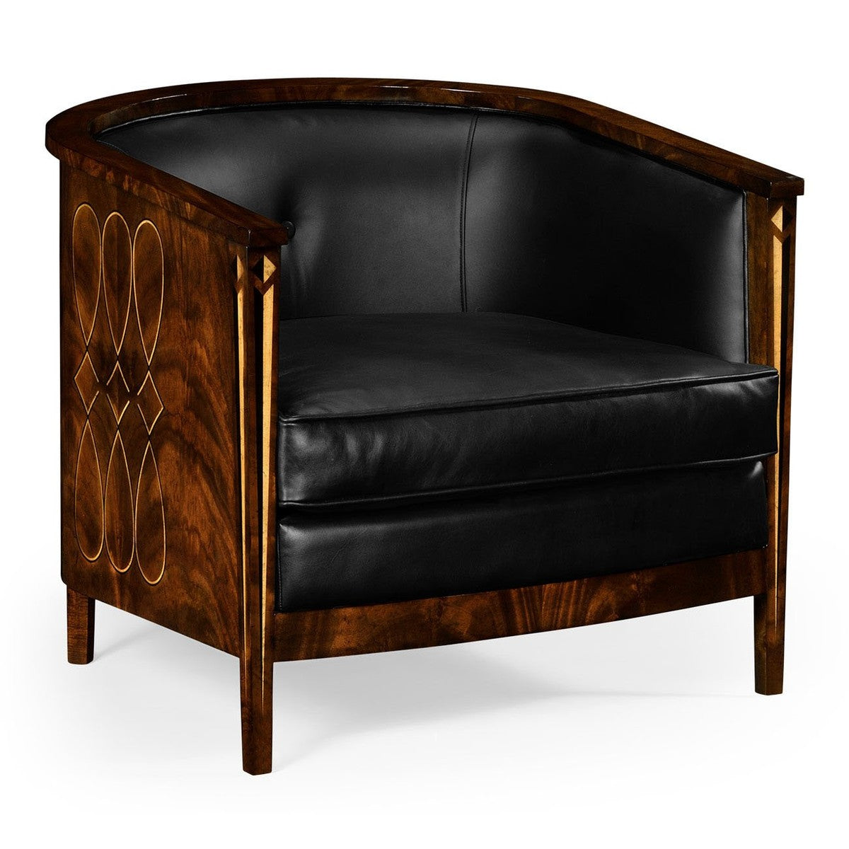 Jonathan Charles Biedermeier Mahogany Tub Chair in Black Leather