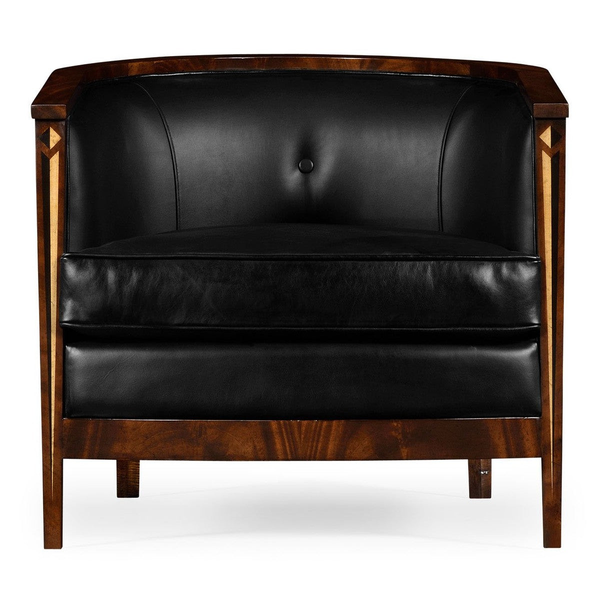 Jonathan Charles Biedermeier Mahogany Tub Chair in Black Leather