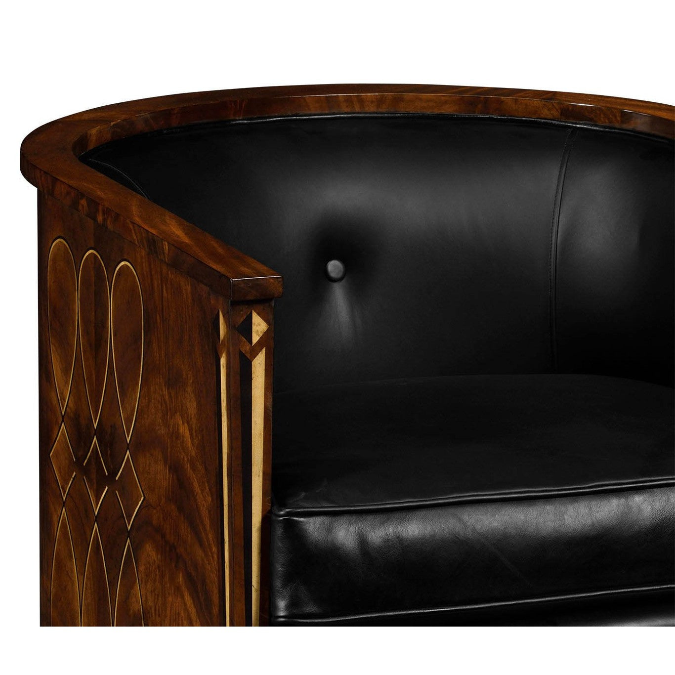 Jonathan Charles Biedermeier Mahogany Tub Chair in Black Leather