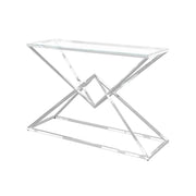 Prizma Glass and Stainless Steel Console Table   Nicholas John Interiors
