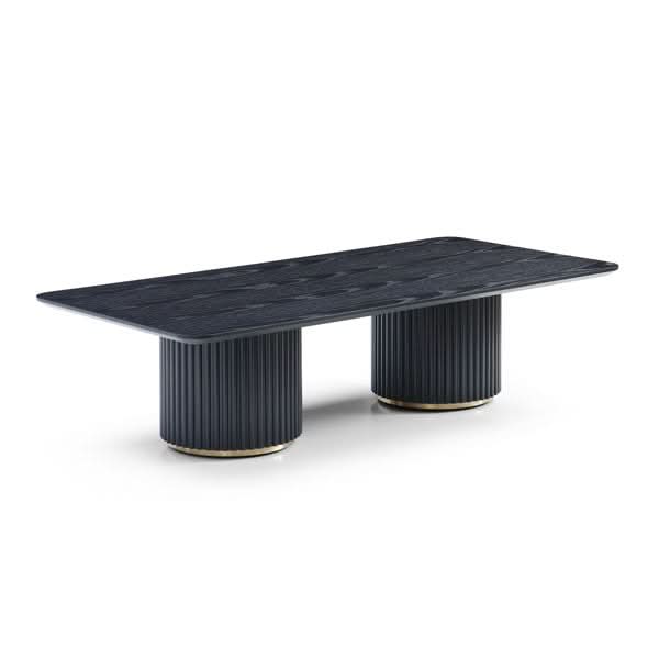 Tommy Franks Lantine Double Pedestal Coffee Table in Black Oak & Brass   Nicholas John Interiors