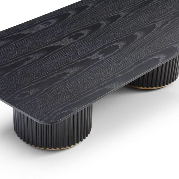 Tommy Franks Lantine Double Pedestal Coffee Table in Black Oak & Brass   Nicholas John Interiors
